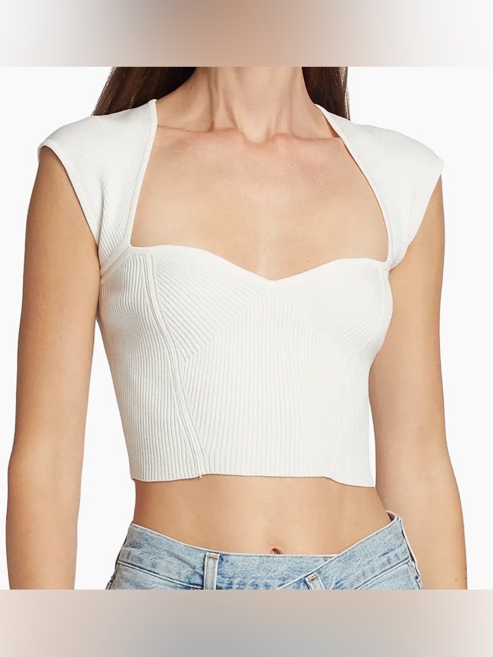 NWT - Simkhai Abia Sweetheart Rib Knit Crop Top White Size XL